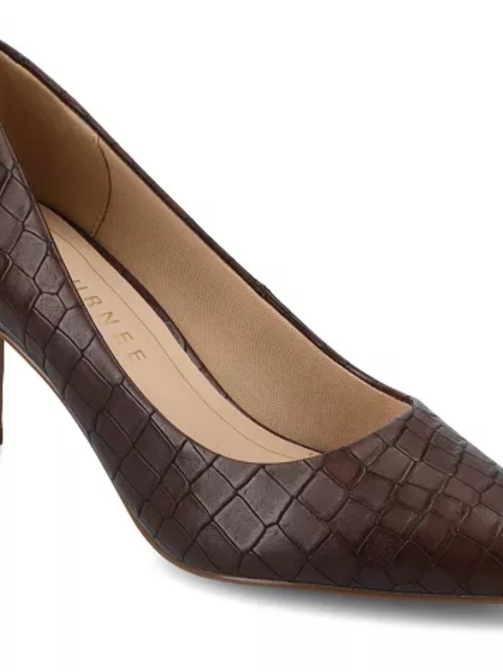Journee Turner Brown Croc-Embossed Leather Pointed Toe Pump Size 8.5-2 3/4" Heal